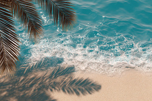 Clear blue water meets sandy beach, a Photo by Pavel_design