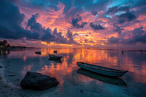 Tropical Sunset Boats Calm Waters Co, a Photo by Pixeness Studio