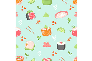 Sushi seamless pattern. Fish rice, a Food Illustration by Valerie Bodnar