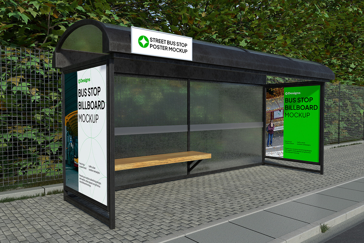 Bus Stop Billboard Mockup, an Advertising Mockup by Unerispace (Photo 2 of 5)