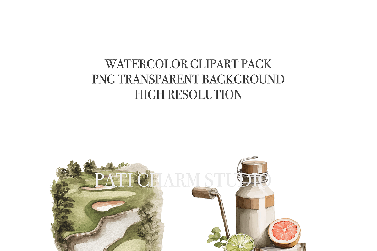 27 Watercolor Golf Clipart, a Decorative Illustration by Pati Charm Studio (Photo 5 of 8)