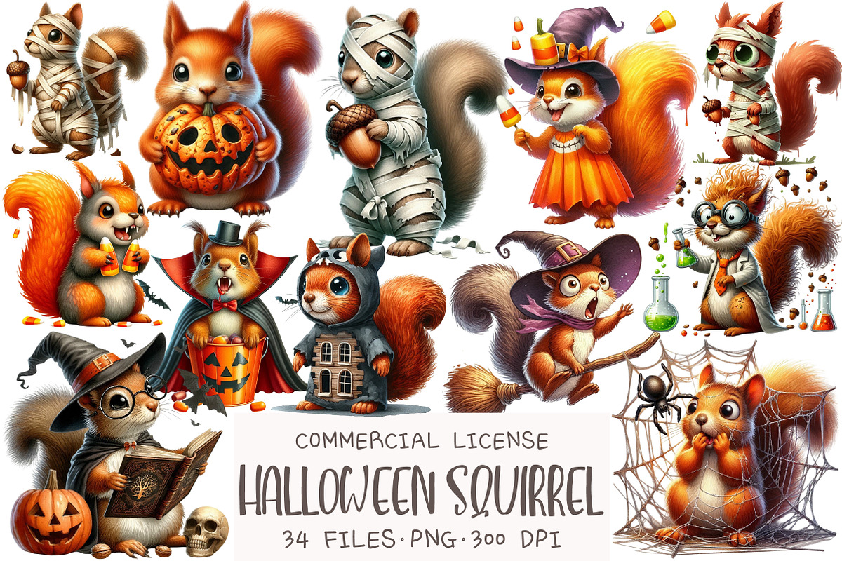 Halloween Squirrel Clipart, an Illustration by OK Design (Photo 1 of 5)