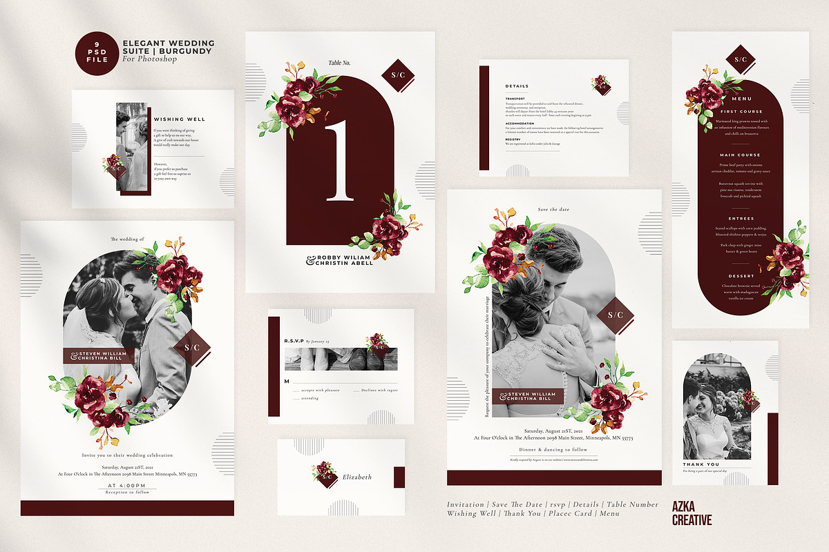 Burgundy - Elegant Wedding Suite, an Invitation Template by Azka Creative (Photo 1 of 7)