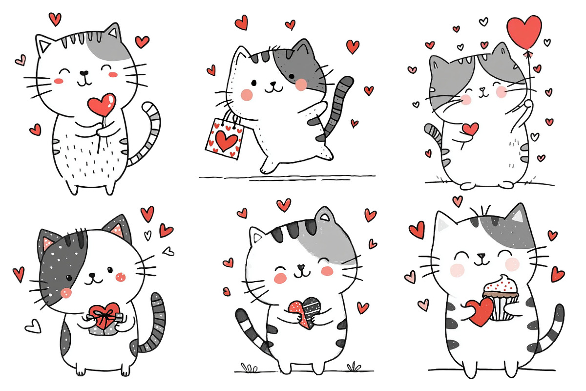 Cat in love valentine clipart, an Illustration by Designworld (Photo 2 of 4)