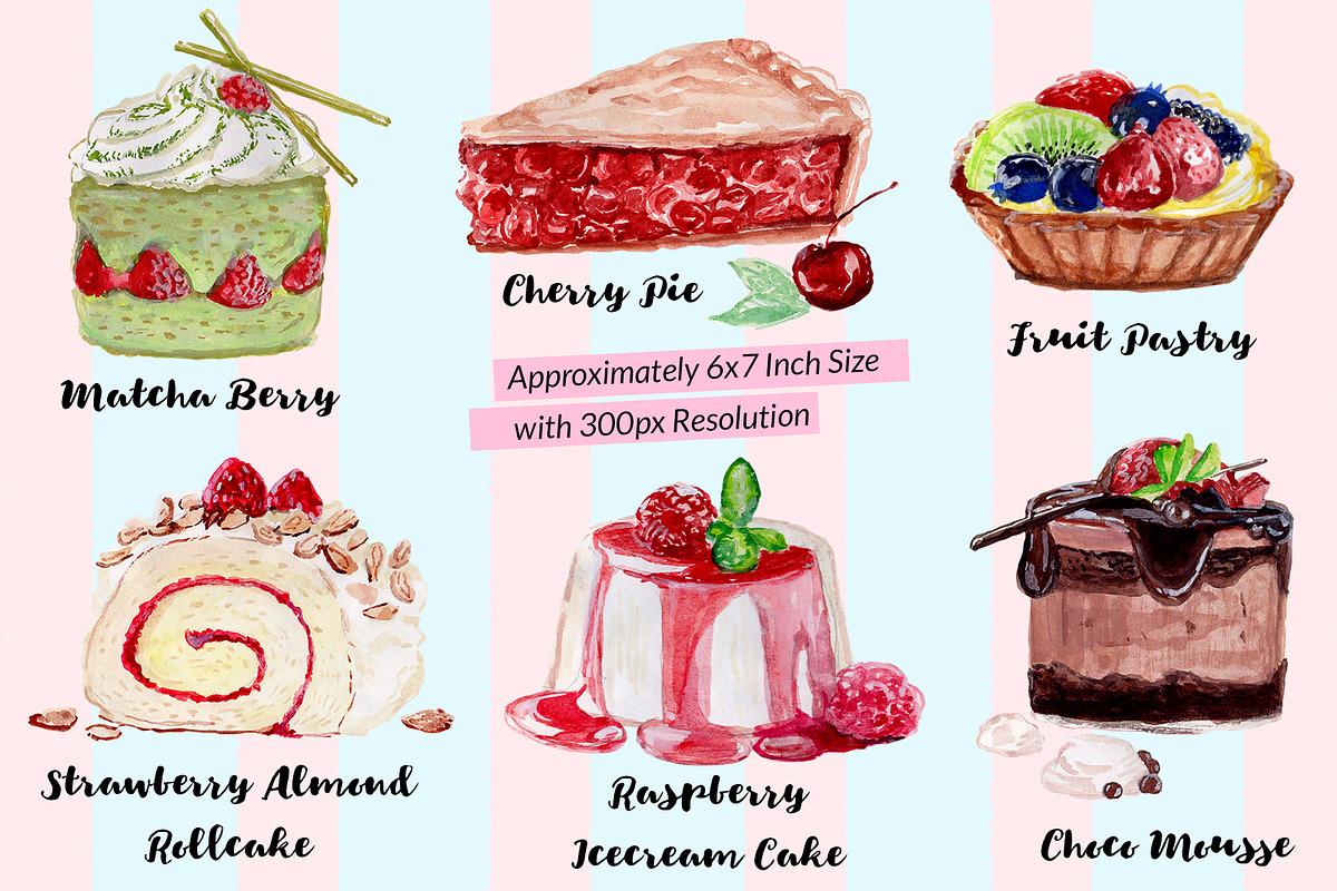 Watercolor Cakes - Cake My Day!, an Illustration by clairedelune (Photo 2 of 6)