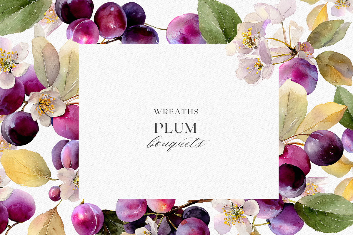 Watercolor Plum Bouquet Clipart, a Decorative Illustration by ThaismotaCreativeCo (Photo 5 of 12)