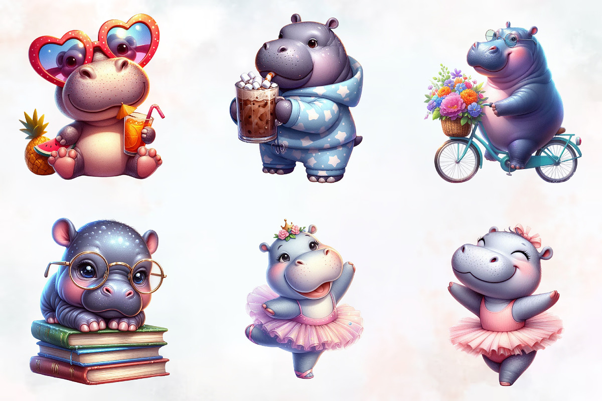 Hippo Watercolor Clipart, an Illustration by RobertsArt (Photo 6 of 8)