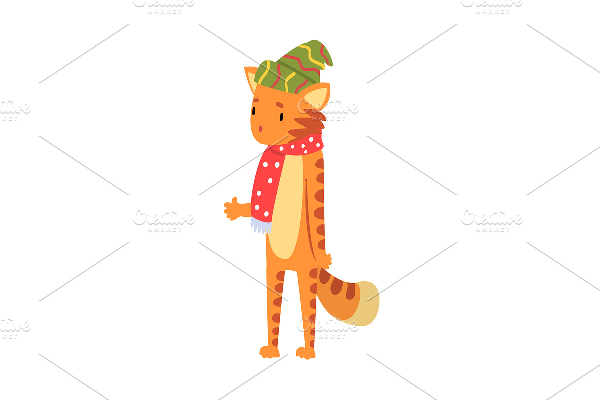 Cuts Tiger Wearing Knitted Hat and, an Animal Illustration by TopVectors