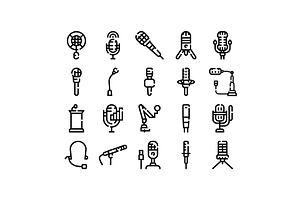 Microphones types icon set for audio, an Object Illustration by pikepicture
