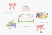 watercolor pastel rococo clipart set, a Decorative Illustration by Patishop Art (Thumbnail 3 of 9)