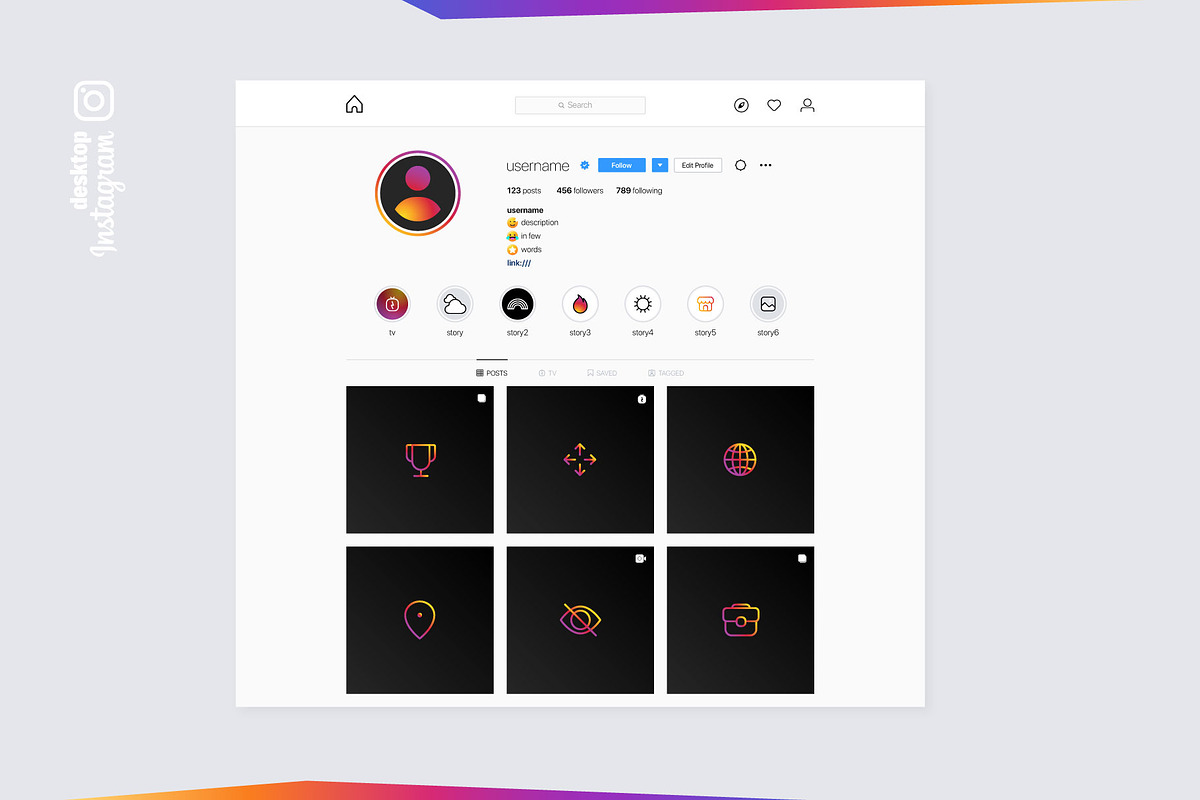 Instagram Desktop Interfaces, a Social Media Template by karnofff (Photo 7 of 9)
