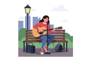A young woman playing acoustic guita, an Illustration by designvectx