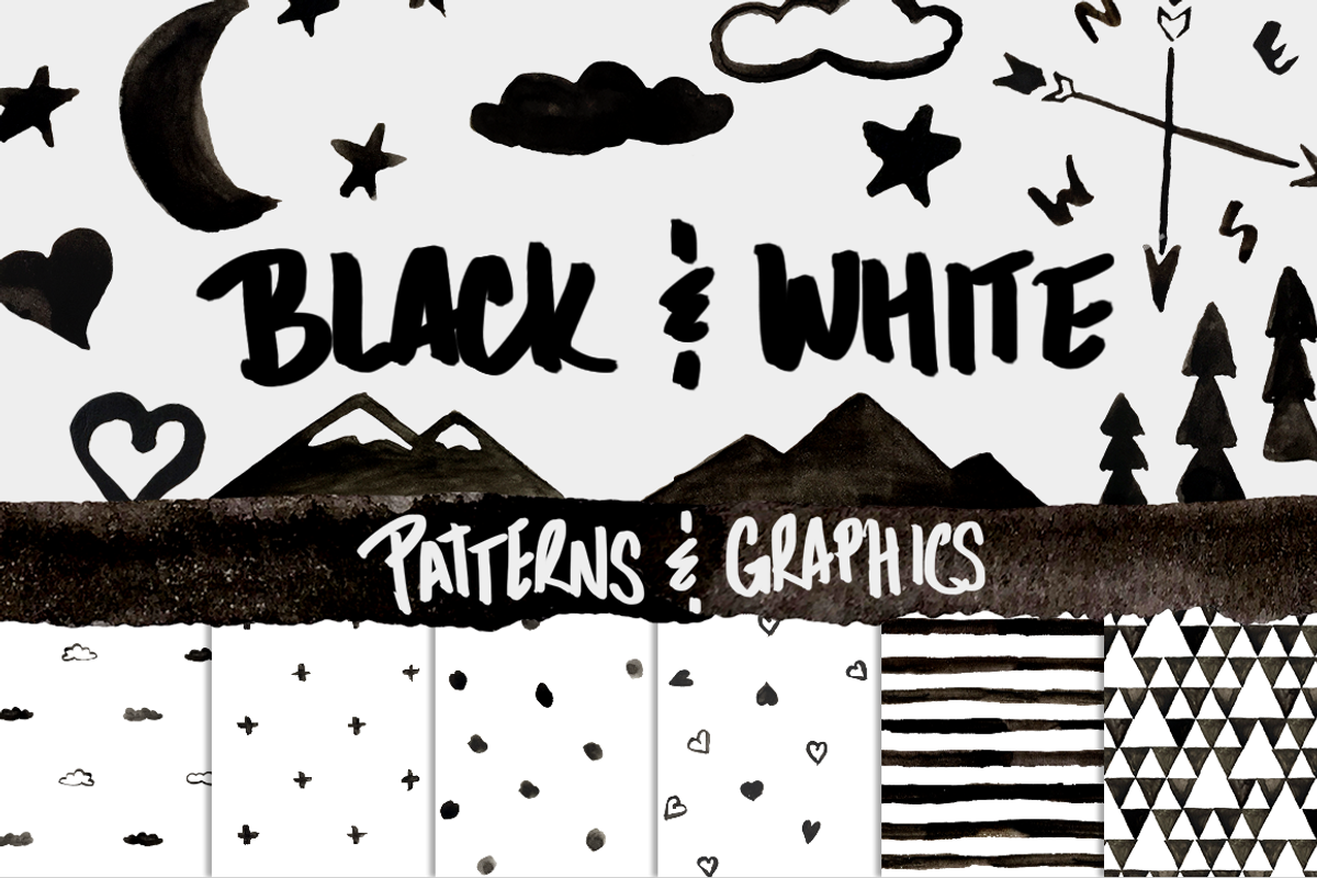 Black & White Scandi Watercolor, a Decorative Illustration by plaidGecko (Photo 1 of 5)