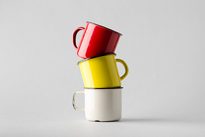 Colorful enameled mugs, a Food & Drink Photo by Shablon