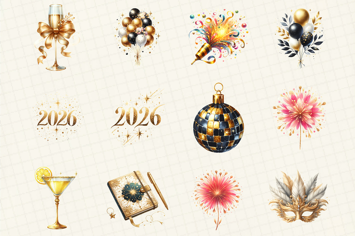 Watercolor New Year Clipart, an Illustration by DreamCafeArt (Photo 3 of 8)