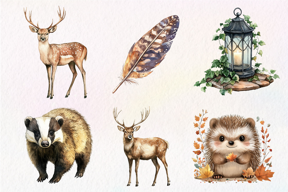Vintage Woodland Watercolor Clipart, an Illustration by Dream Creation (Photo 4 of 7)