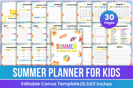Summer Planner For Kids 2025, a Stationery Template by Mustafiz