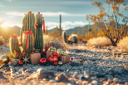 Christmas Decorated Desert Cactus, a Holiday Photo by Andy Dean Photography