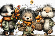 Quirky Woodland Animals PNG Clipart, a Seasonal Illustration by Craft Nest (Thumbnail 1 of 6)
