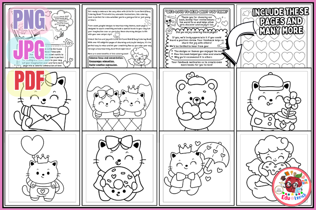 Little Girl Love Coloring Pages, an Object Illustration by EduEnrich (Photo 2 of 3)