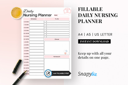 Daily Nursing School Printable Plan, a Templates & Theme by Snapybiz