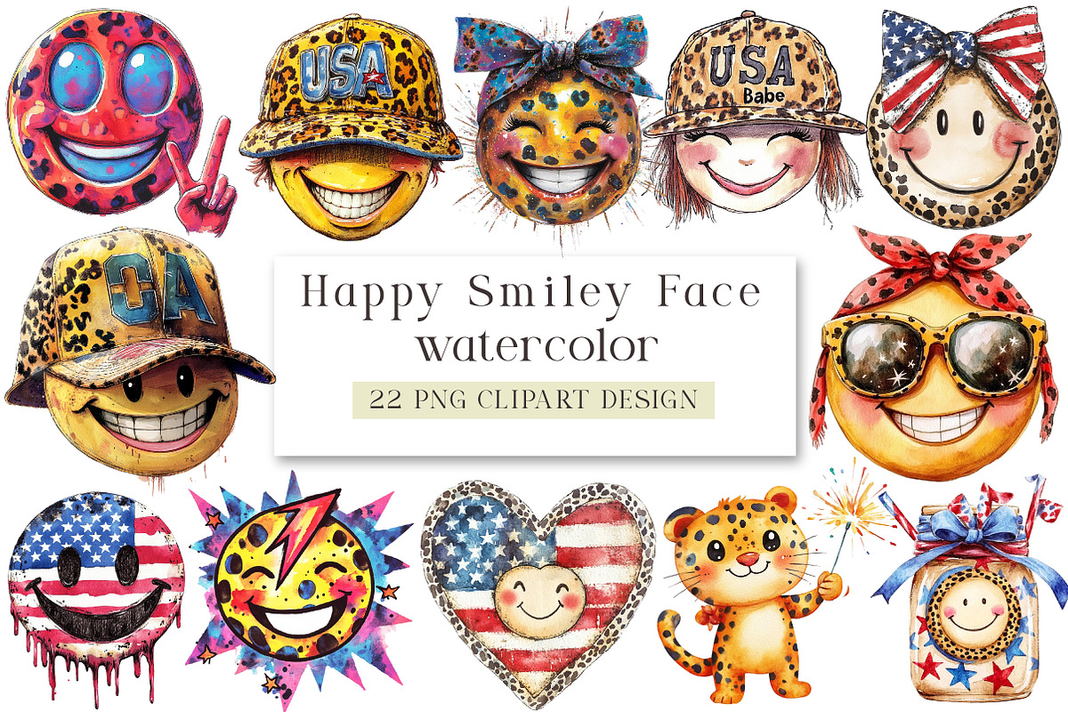 Happy Smiley Face Leopard 4th of, a Seasonal Illustration by DreamArtGraphic (Photo 1 of 4)
