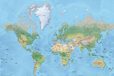 Vector map of world relief mercator