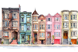 Colorful houses on a city street, a Photo by Beautiful things