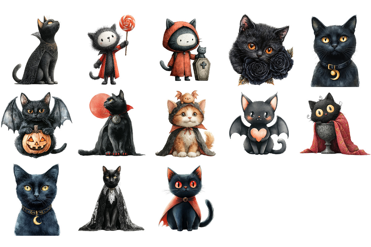 Halloween Vampire Black Cat Clipart, an Illustration by Craft Nest (Photo 3 of 4)