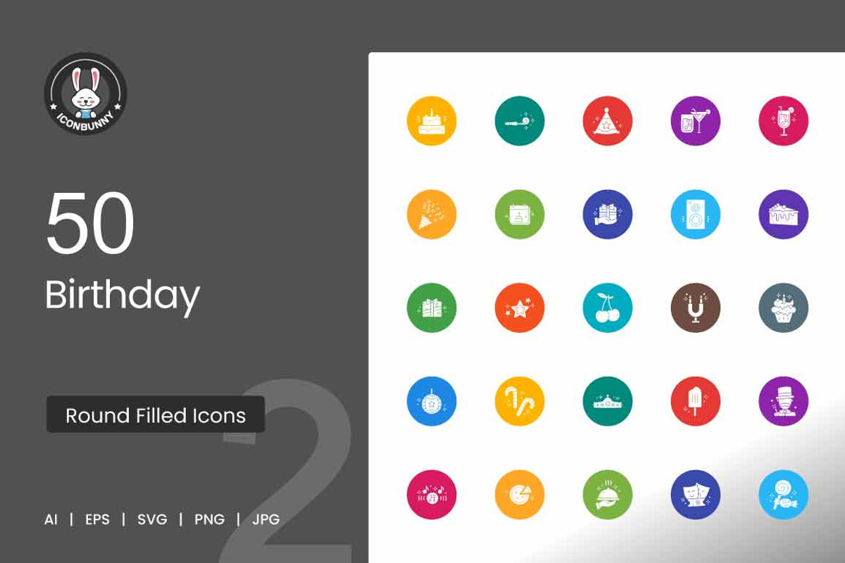 Birthday Round Filled Icons, an Icon by IconBunny (Photo 1 of 2)