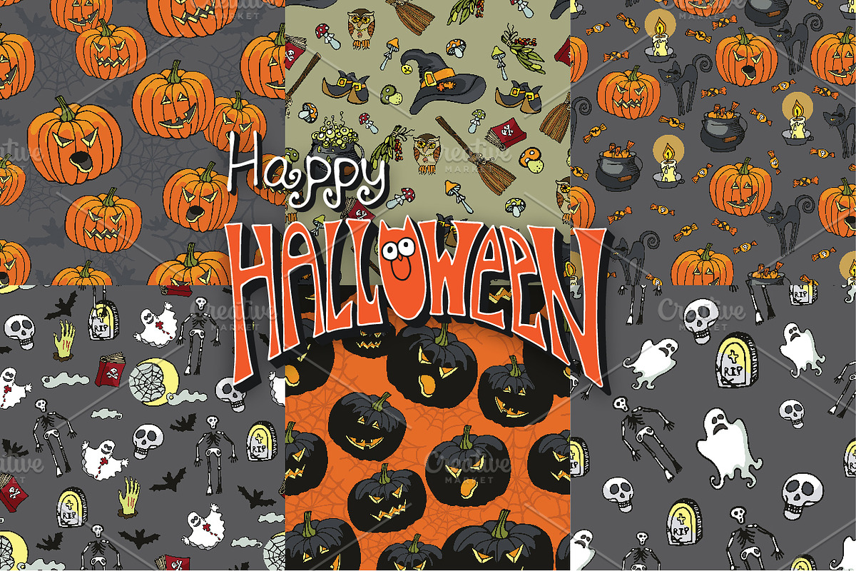 Halloween seamless pattern set