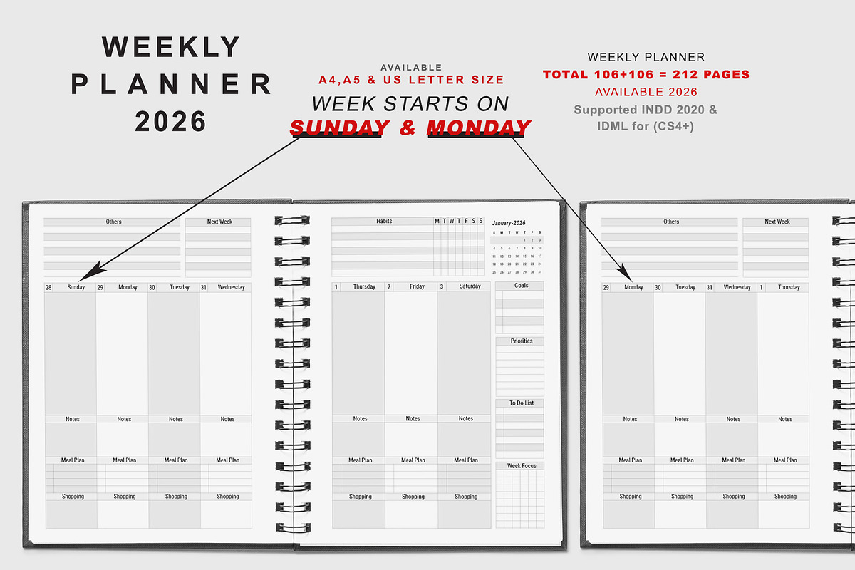 2026 Monday & Sunday Start Planner, a Stationery Template by MNT-Creator (Photo 3 of 11)