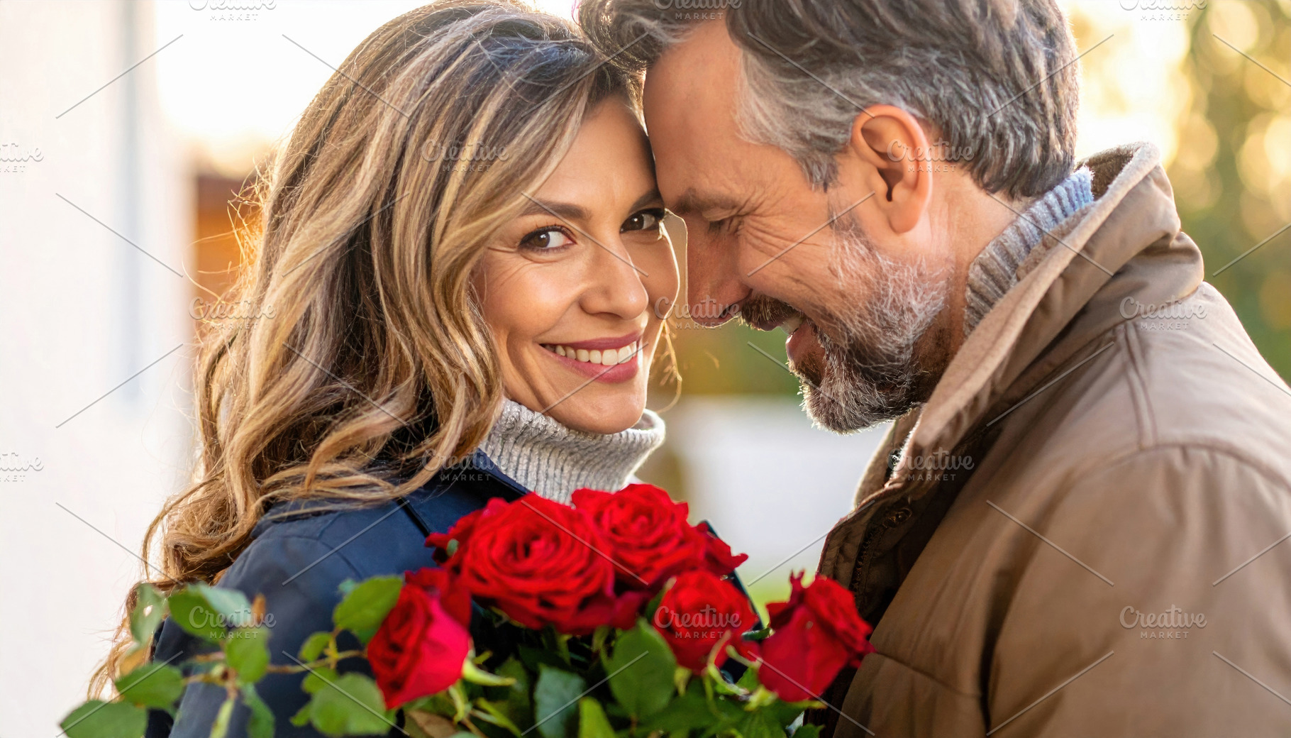 Middle aged romantic couple with red roses, a Person Photo by Davizro's Market