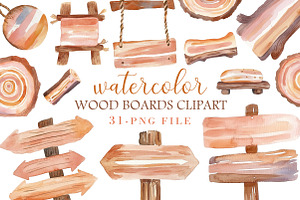 Watercolor Wood Boards Clipart, an Illustration by Libby Wishes