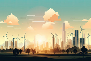Ecology city landscape with wind tur, a Photo by Iftikhar Alam