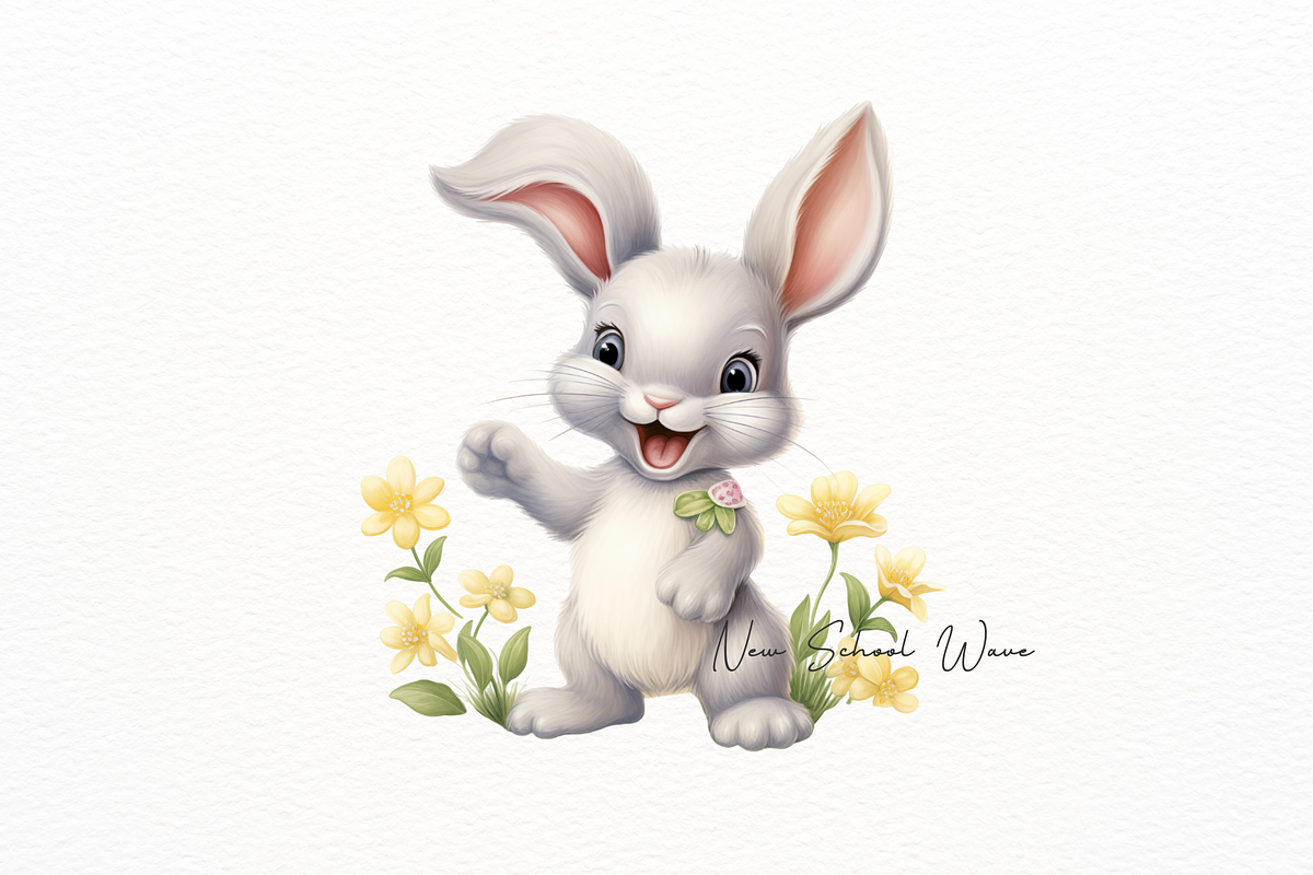 Happy Cute Floral Bouncy Baby Bunny, an Illustration by New-School-Wave (Photo 2 of 5)