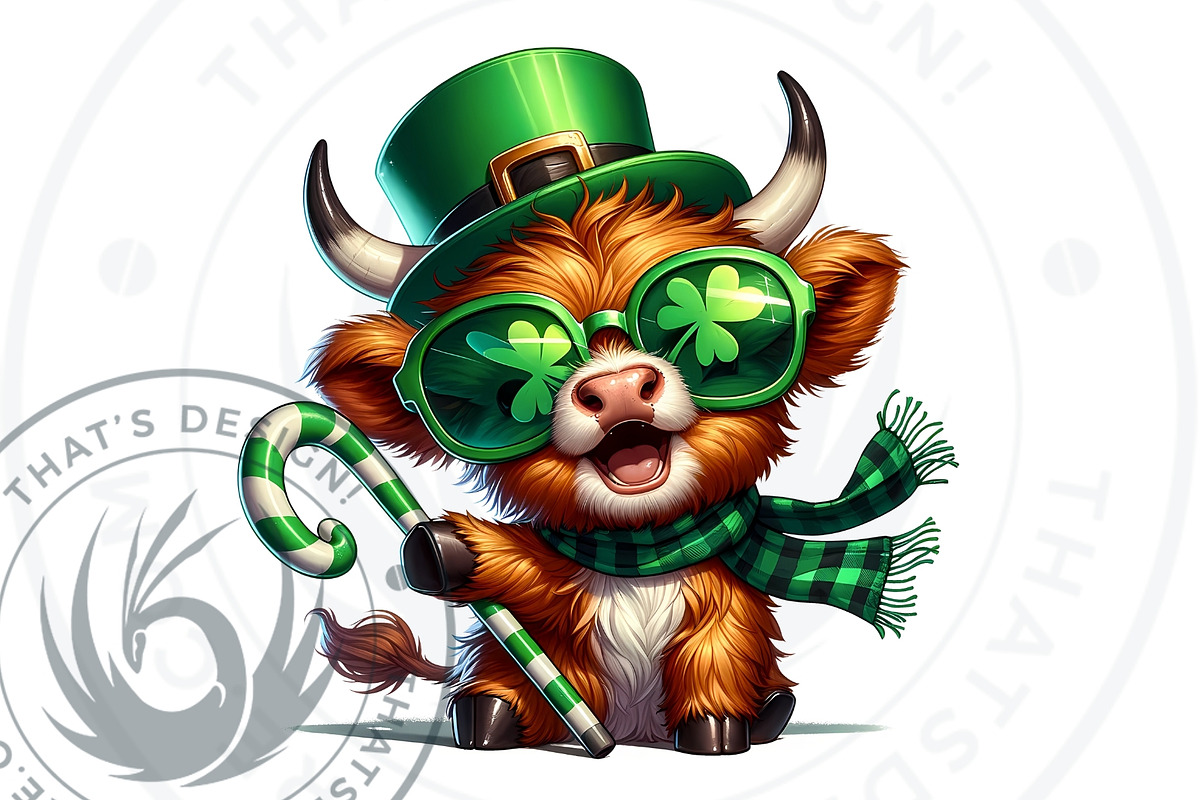 St Patricks day Highland Cow Clipart, an Animal Illustration by ThatsDesignArt (Photo 7 of 10)