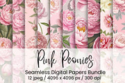 Pink Peonies Seamless, an Illustration by Mashimara (Thumbnail 1 of 4)