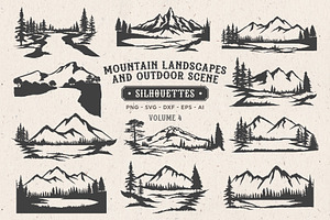 Mountain Scenes Silhouettes Vector 4