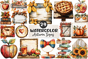 Autumn Wooden Signs Clipart, an Illustration by CreationArt (Thumbnail 1 of 5)
