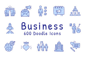600 Business Concept Doodle Icons, a Solid Icon by vectorstank
