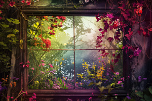 A window frame filled with a bunch o, a Photo by Iftikhar Alam