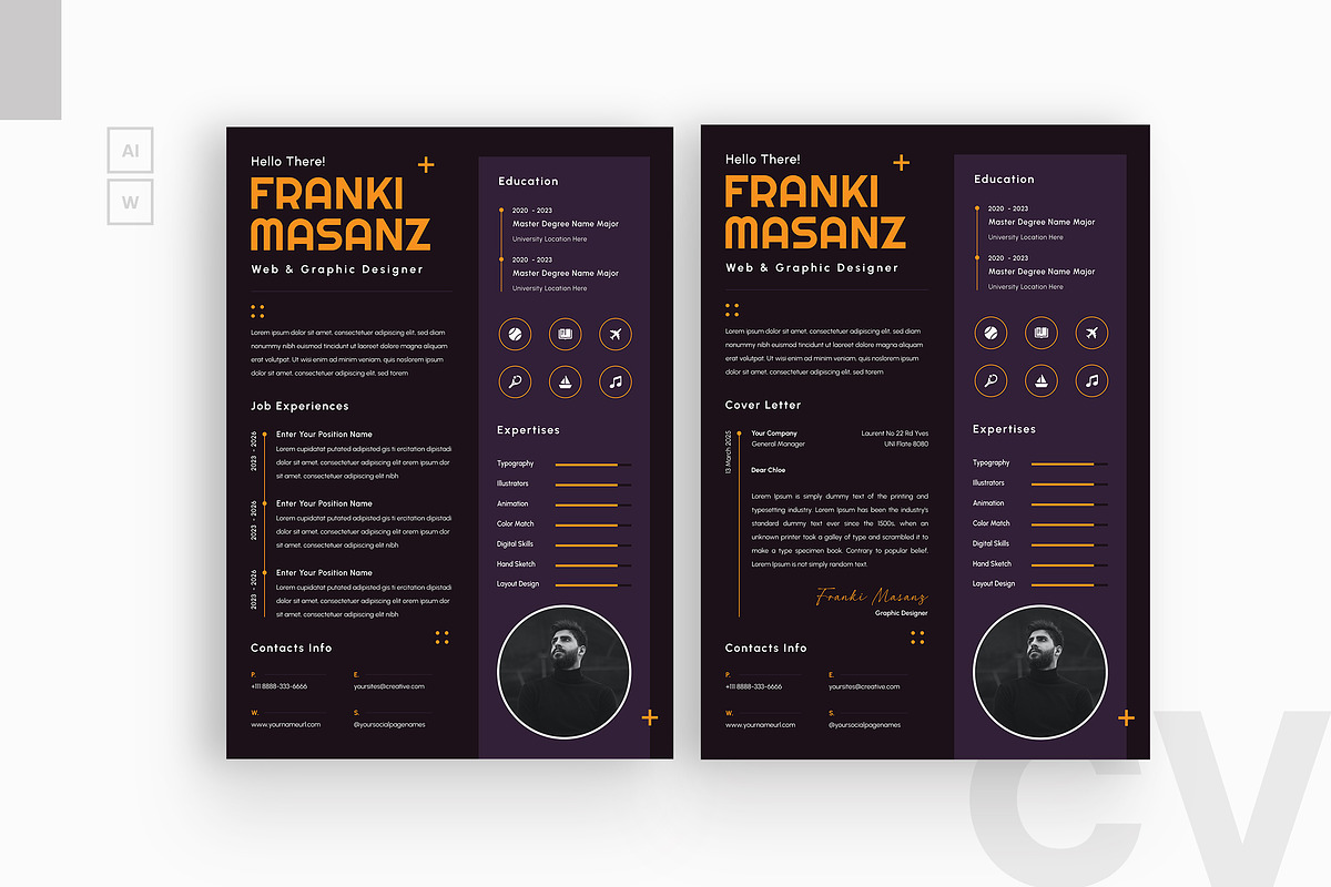 Dark Background Resume CV, a Resume Template by iDoodle Studio