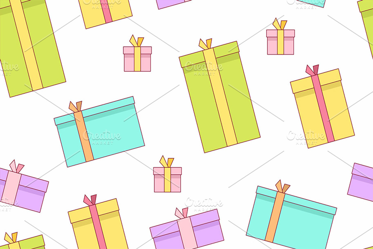 Seamless Patterns Of Gift Boxes, a Background Graphic by Volyk (Photo 3 of 6)