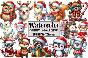 Christmas Animals Clipart, an Illustration by Design Market