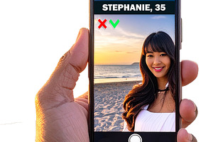 Hand holding a smartphone with screen showing a dating app, a Technology Photo by DanFLCreativo