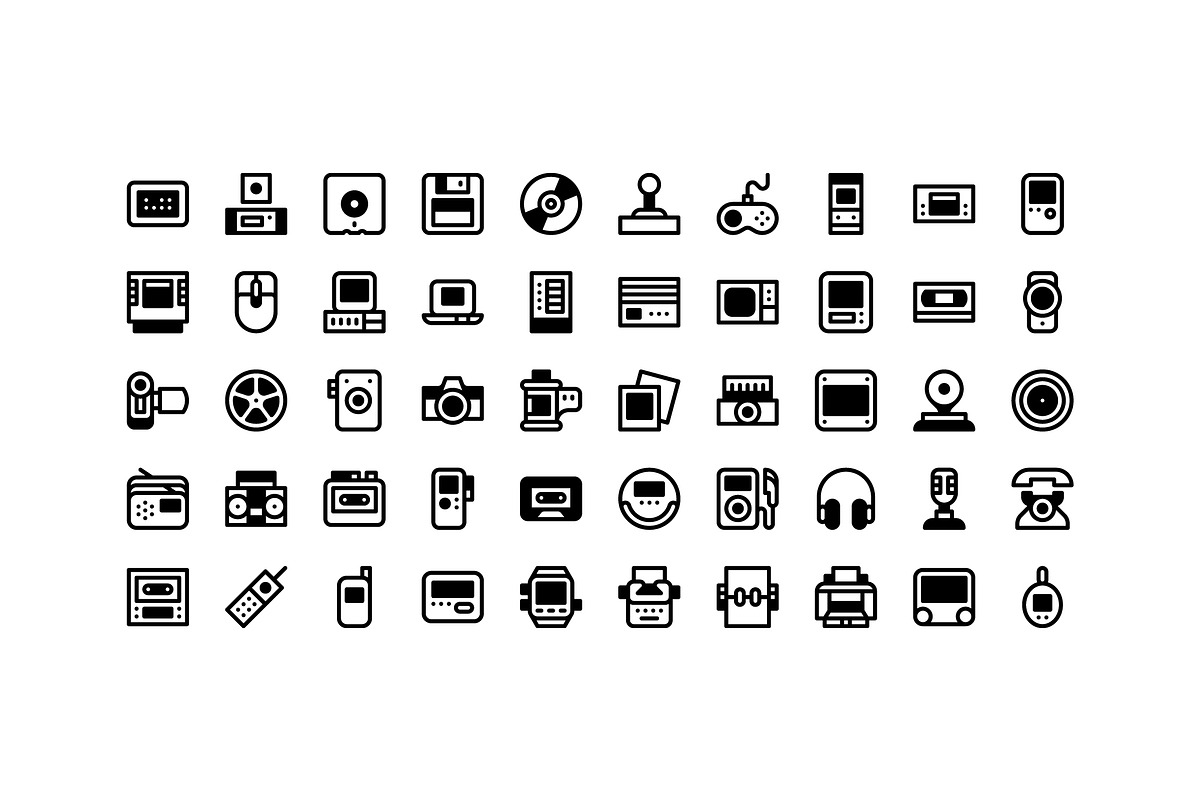 50 Vintage Technology & Media Icons, an Outline Icon by Side Project (Photo 3 of 8)