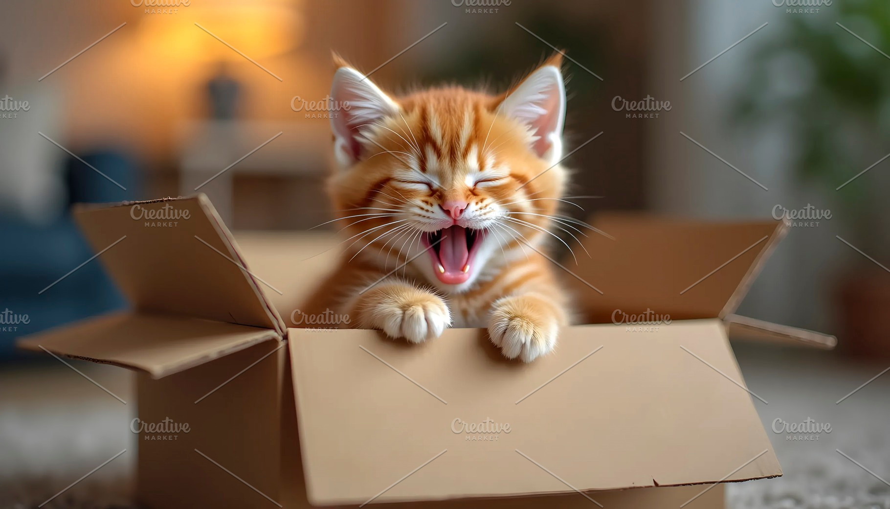 Sleepy Cute Cat In Cozy Living Room, a Photo by LOGOCREATIVE