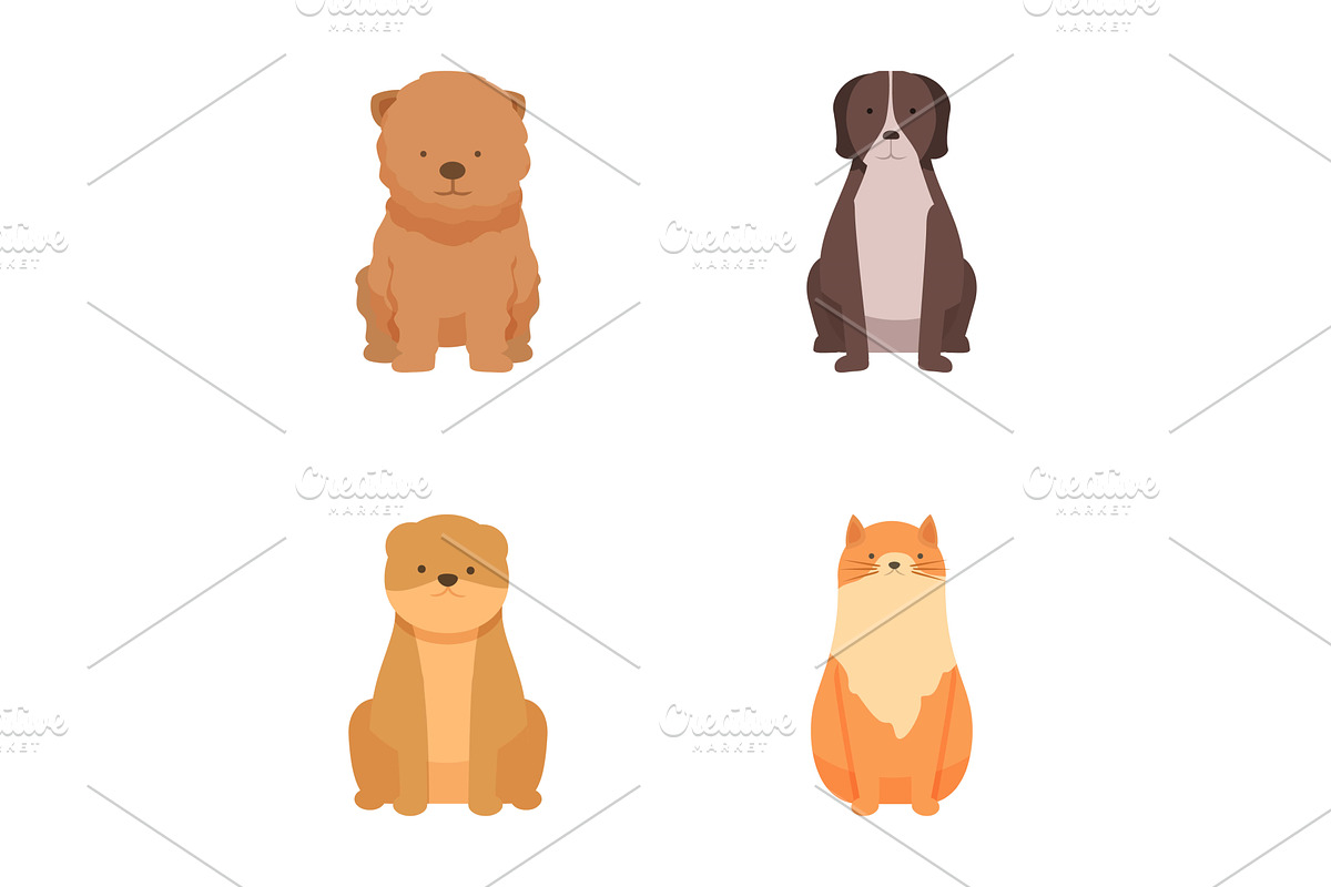 Set of cute cartoon dogs and cats, an Animal Illustration by Ylivdesign