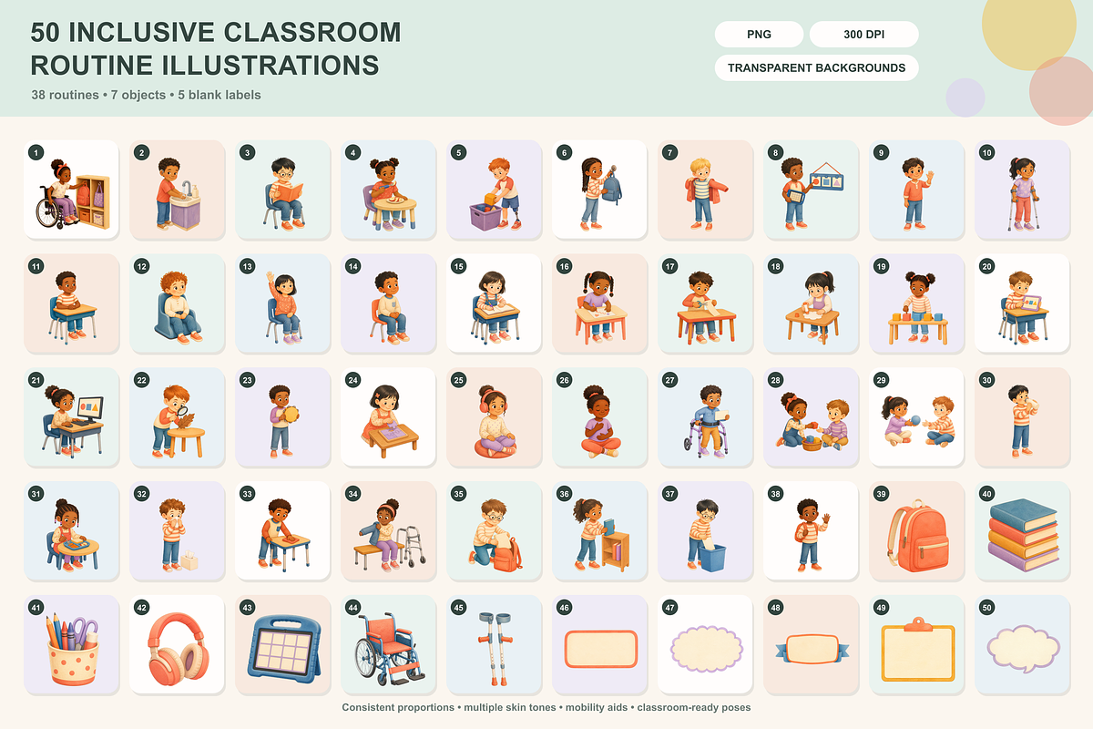 Inclusive Classroom Routine Clipart, an Education Illustration by KamimiArt (Photo 8 of 8)
